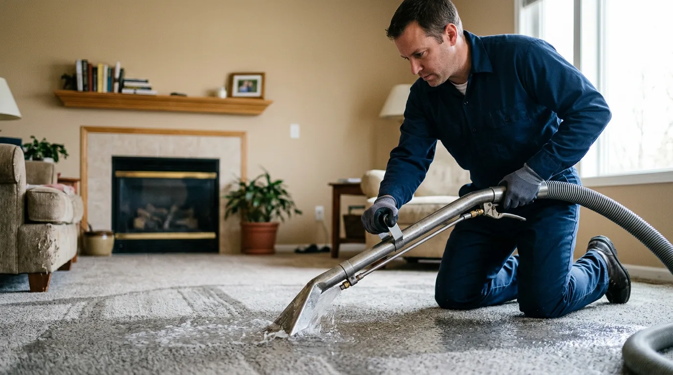 Water damage restoration technician working near Leonore, IL